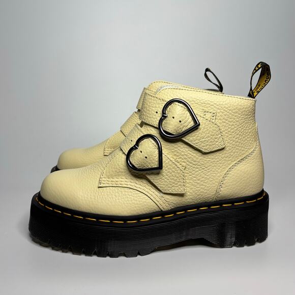Dr. Martens Devon Heart Leather Platform Boots in Toile Cream Milled Nappa - Picture 2 of 9